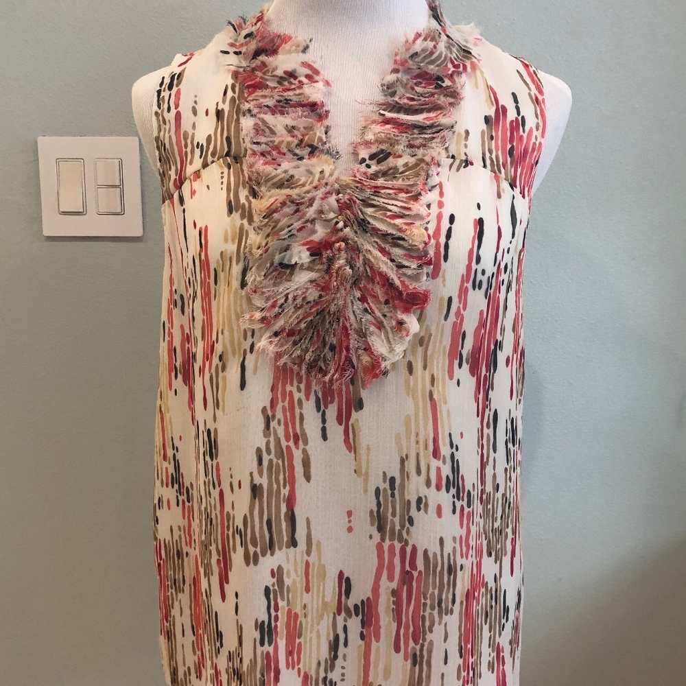 Due Per Due Sleeveless Colorful Ruffled Blouse